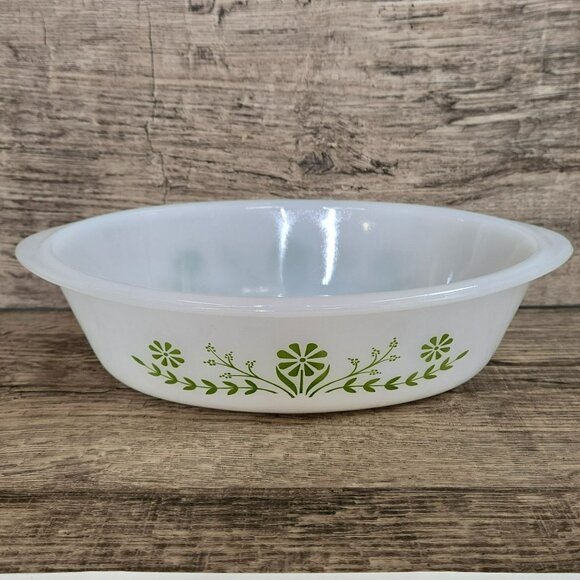Glasbake Kitchen Vtg Glasbake Summer Impressions Green Daisy J235